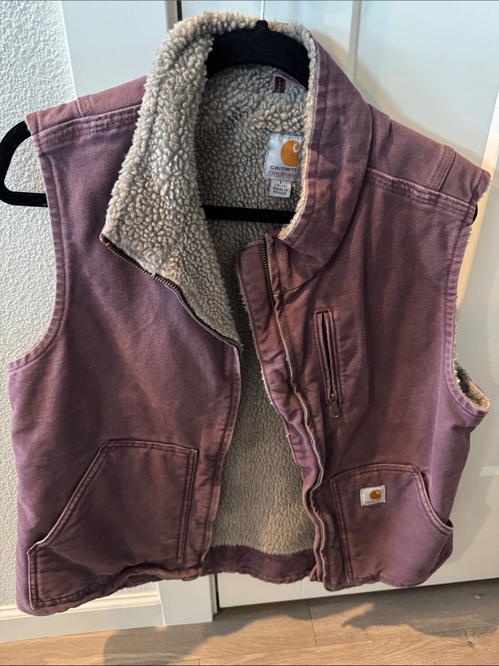 Carhartt Mauve Canvas Vest with Cream Sherpa Lining